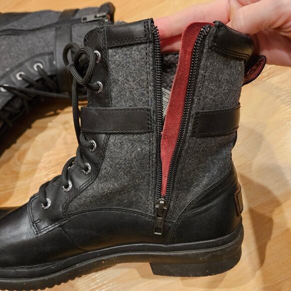 UGG Kesey Waterproof Leather Wool Combat Boots Womens 10 Black Utility Winter - Picture 8 of 16
